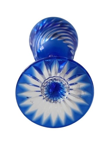 Vtg Cristal D’Arques Durand Valse Cobalt 7” Wine Glass Blue Swirl Cut to Clear - Picture 5 of 14