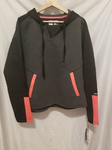RBX Pullover Sweatshirt Women Large Black Pink Thumb Holes Wicking Hooded