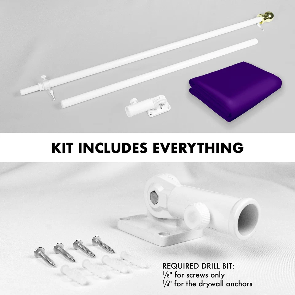 NUEVO G128 Juego de Bandera y Asta de Bandera Púrpura Sólida, 6FT Poste Blanco y 3x5FT 150D Bandera Foto 2 de 4