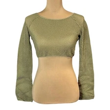 VTG Y2K Mesh Cropped Top Sz.S Olive Green Stretch Grunge Rave Street Style