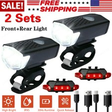2 Sets USB Rechargeable LED Bicycle Headlight Bike Front Rear Tail Lamp Cycling