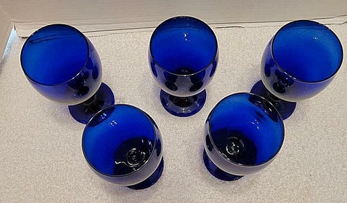 5 Libbey Cobalt Blue Drinking Water Goblets Glasses - Picture 2 of 4