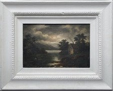 George Cole (1810-1883) SUPERB MOONLIT HIGHLAND LOCH LANDSCAPE OIL PAINTING 1OF2