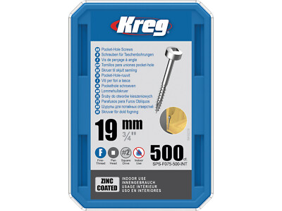 Kreg Pocket-Hole Schrauben 19 mm, Verzinkt, Flachkopf, Feingewinde - 500Stk.