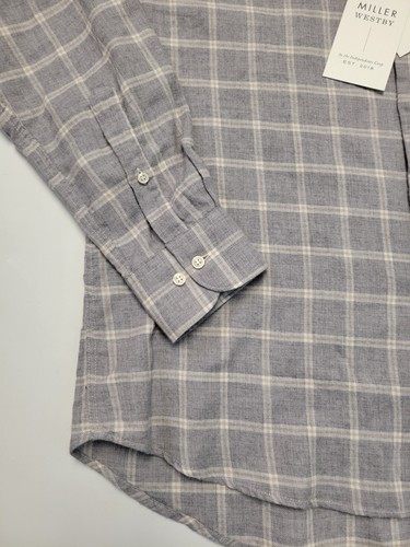 $145 New MILLER WESTBY Button Front Shirt Men's MEDIUM M Gray CHECK Cotton WOOL - Picture 3 of 7
