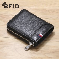 Men's Genuine Leather Bifold Wallet, RFID Blocking Businees Zipper Card Holder
