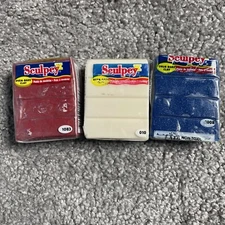 3 SCULPEY OVEN BAKE CLAY 2 OZ PACKAGES Red Blue Translucent SCULPTURE New