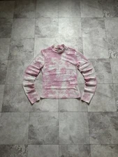 Y2K Cute Save The Queen JPG Hysteric Glamour Style Pink Mesh Long Sleeve Sz S