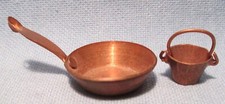 Vintage Dollhouse Miniature Copper BUCKET  FRY PAN  Toy