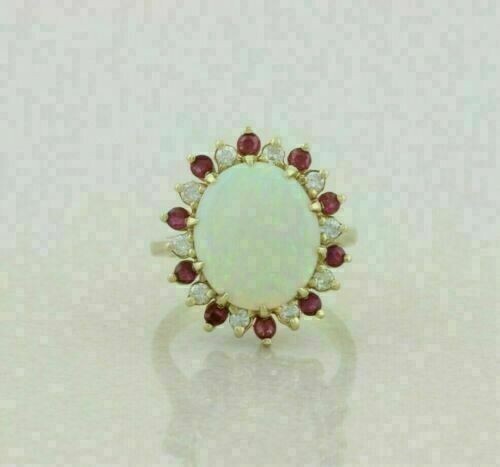 2.50Ct Oval Cut Lab CreatedFire Opal & Red Ruby Halo Ring 14K Yellow Gold Plated - Picture 1 of 3