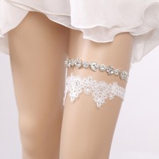 2PCS garter for bride white garter rhinestone belts for women Lace Leg Garter