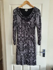 GHOST London Slinky Snakeskin Print Dress Bodycon Jersey Cowl Neck Party Size S