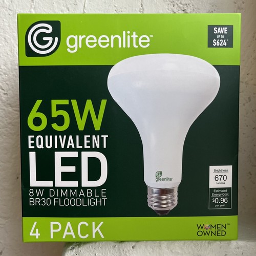 Greenlite 4 Pack 8W LED BR30 Dimmable Floodlight Bulbs 65W Equivalent - FreeShip - 第 1/1 張圖片