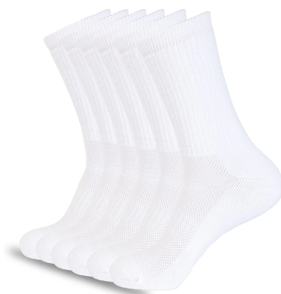 6 pares de calcetines de algodón lisos deportivos deportivos de trabajo blanco negro gris Foto 2 de 3