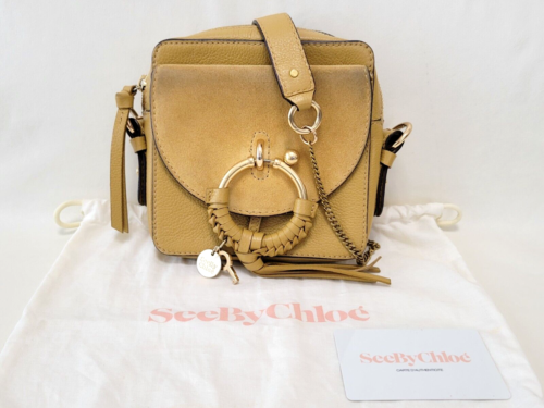 See By Chloe Shoulder Camera Bag Joan Chain Suede Leather Ocher Authentic