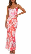 Women's Boho Orange White Floral Spaghetti Strap Bodycon Lined Dress Size-XL-NEW