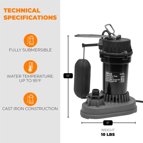 XtremepowerUS 1/2HP Submersible Sump Pump Float Switch 3800 GPH 30 ft, 1.5" NPT - Picture 3 of 6