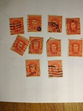 VINTAGE AUSTRALIAN 2 1/2 PENNY,  KING GEORGE VI  POSTAGE STAMP lot of 10 used 
