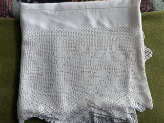 Antique vintage French table linen white tablecloth picot edges 150cm x 150cm