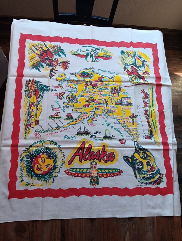 Alaska Vintage Souvenir Linen 33"x37"