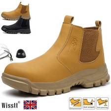 Men's Leather Ankle Safety Boots Slip on Steel Toe Cap Shoes Work Boots S2