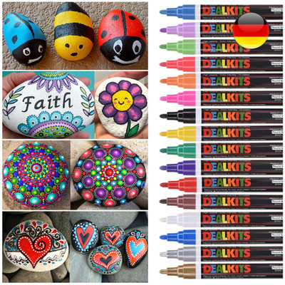 Wasserfeste Permanentmarker 16 Farben Acryl Stifte für Stein Glas Keramik DIY