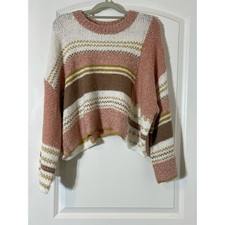 Sincerely Jules Sweater Medium Wool Blend Pink Striped Cottage Core Boho NWT