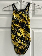 TYR Girls Durafast Black and Yellow Swimsuit - Size 26 - EUC