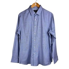 Hart Schaffner Marx L Blue Plaid Button Up Long Sleeve Collard Dress Shirt
