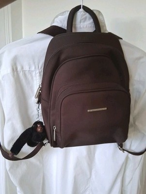 VTG Kipling Oxygen Bag Medium Backpack Brown Nylon Adjustable Logo Zipps Monkey