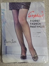 Vintage Sophia Black FISHNET Pantyhose Sze Q 5  -3  -5' 19" 165-250 lbs