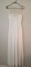 Lulus White Lace Maxi Dress Women's Small Chiffon l Sheer Yoke Bridal Formal
