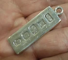 STERLING (.925) SILVER INGOT / PENDANT. 16 GRAMS. HALLMARKED BIRMINGHAM 1977.
