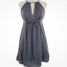 VTG Esley Women's Black Floral Waist Satin Halter Dress Knee Length Size Small