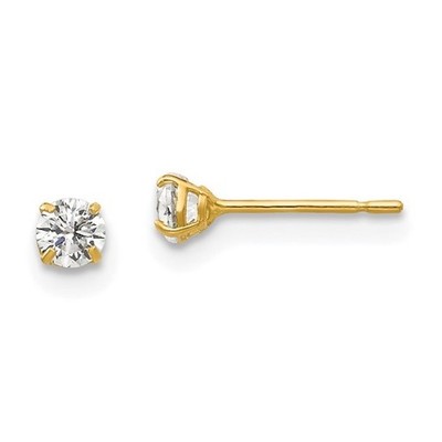 14K echte massive Gelbgold 3mm runde Solitär Ohrstecker - XD26CZ