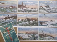 WWII Imperial Japanese Navy Postcards “Fleet Amid the Raging Waves” 8 Cards