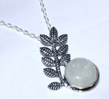 925 Silver Plated Leaves Rainbow Moonstone Round Necklace Gemstone 17" GW