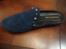 Donald Pliner Blue Suede Studded Mule Flats Slip-On Almond Toe Women's 6.5
