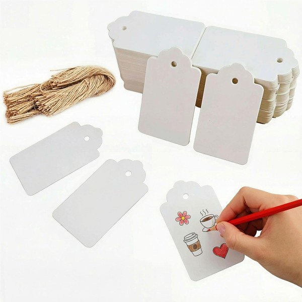 GeschenkanhäNger Weiß 7X4Cm 200 StüCk Mit Juteschnur FüR Deko Geschenke-image