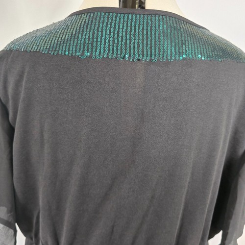 Bloomchic Dress Women's 3X Wrap Short Sleeve V-Neck Black Green Sequins NWT - Picture 4 of 9