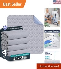 Washable Bed Pads 34" x 36" - 4 Pack, Grey, Waterproof Bed Pads for Incontine...
