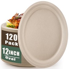 Oval Paper Plates, 120 Pack 12 inch, 100 Compostable, Heavy Duty, Biodegrada...
