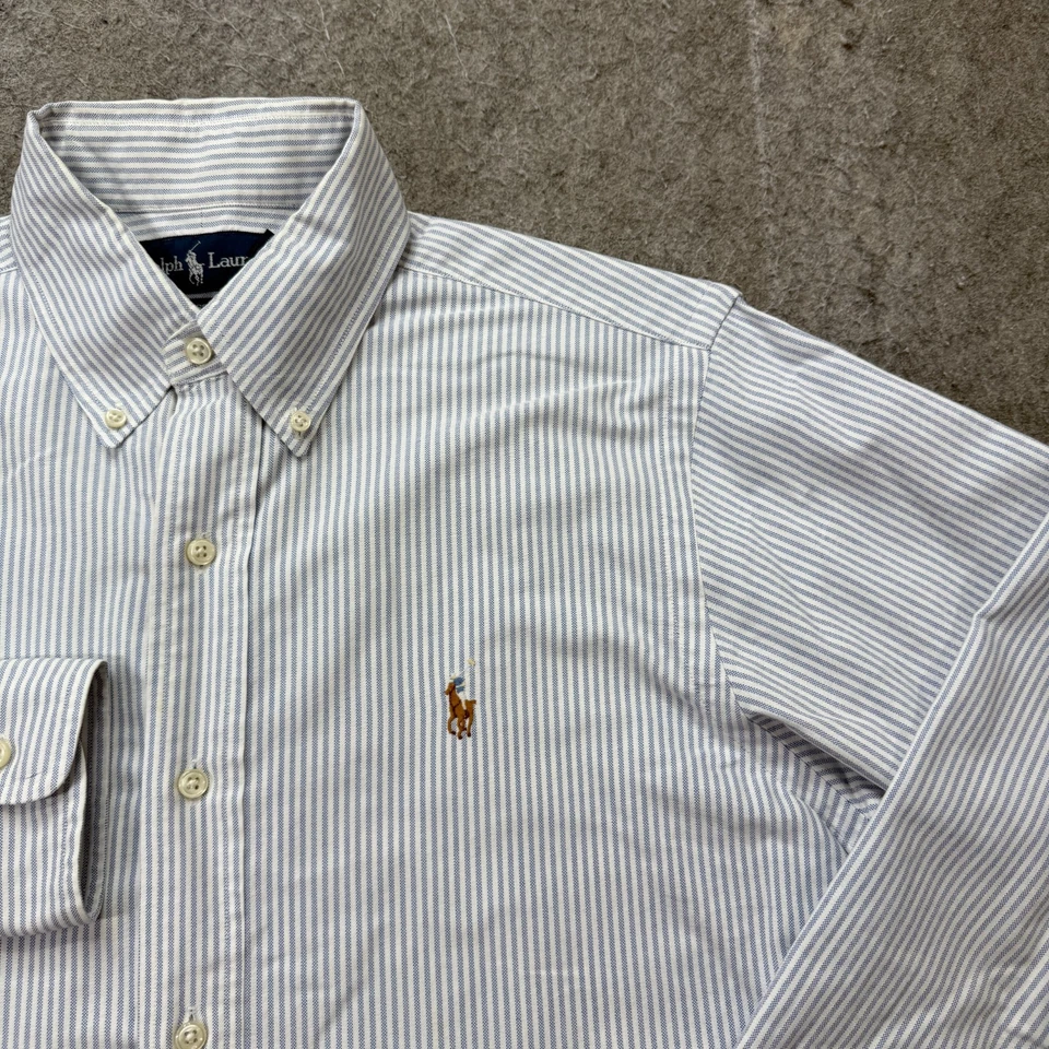 Ralph Lauren Oxford Shirt Men S Blue White Striped OCBD Classic Fit - Image 3 of 4