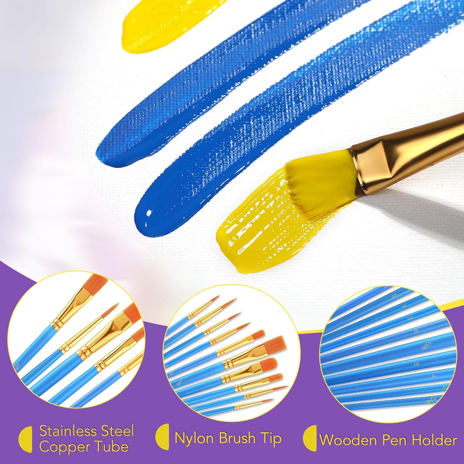 AROIC Acrylic Paint Brush Set, 36pack/360pcs Nylon Hair 360pcs, Blue 
