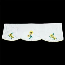 Vtg Valance Curtain White Embroidered Sunflowers Ribbon 57.5”x17.5” in EUC!