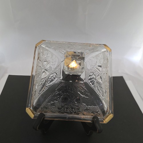 Vintage JEANETTE Oak Leaf & Acorn Clear Glass Covered Candy Dish Gold Trim - Picture 9 of 18
