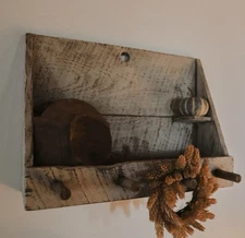 Primitive Shelf Peg Rack Wall Gathering Farmhouse Box Cottage Stepback