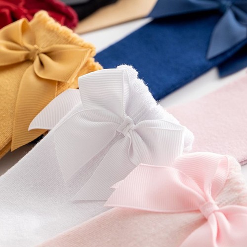 Baby & Toddler Knee High Bow Socks, Red Pink White gray, 4 pair - 第 2/6 張圖片