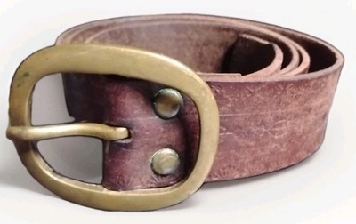 1970s vintage TOOLED buckle belt WESTERN handcrafted 36 leather BRASS geometeric