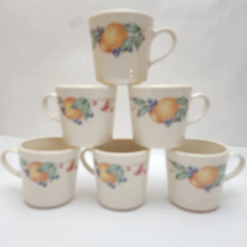 Set Of 6 Corning Ware Corelle Abundance Coffee/Tea Cups Mugs Fruit Pattern